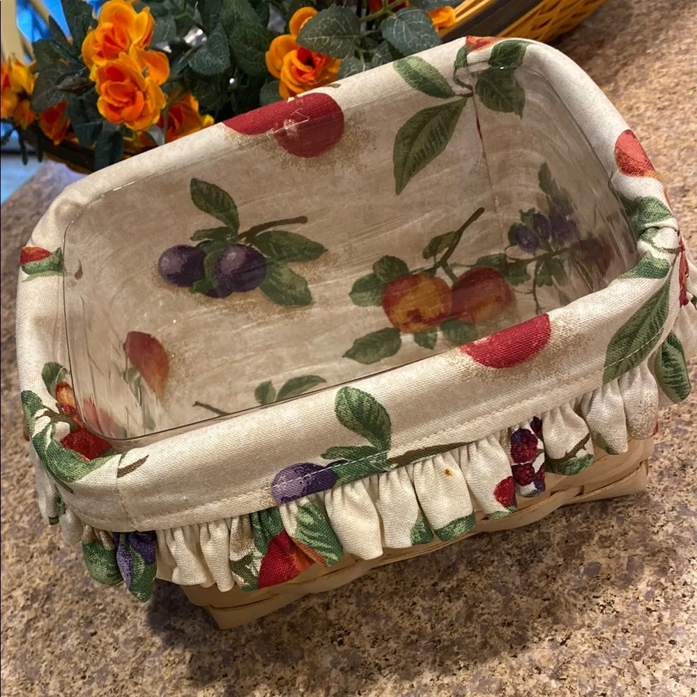 Longaberger Small Recipe Basket Fruit Medley Fabric Liner and Plastic Protector